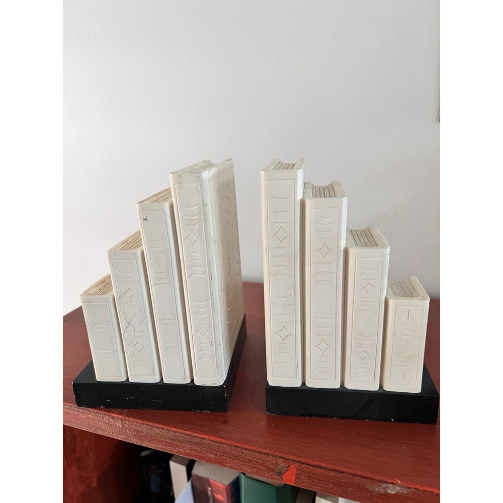 A. Gianelli Bookends Italy Golden Crown E&R QTY 2 White Embossed Etched Design